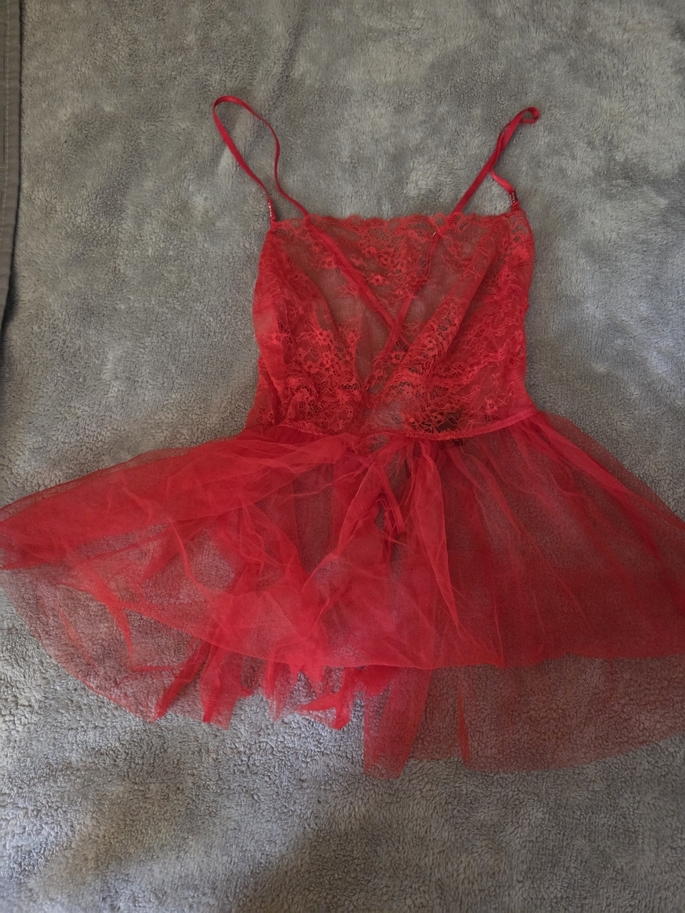 Victoria's Secret Red Lace & Tulle Baby Doll Chemise